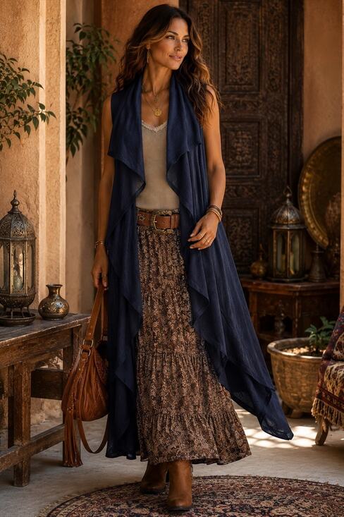 Linea Domani Sweaters - Linea Domani Minimalist Luxury Cardigan Long Line Blue Drape Lagenlook Boho Art